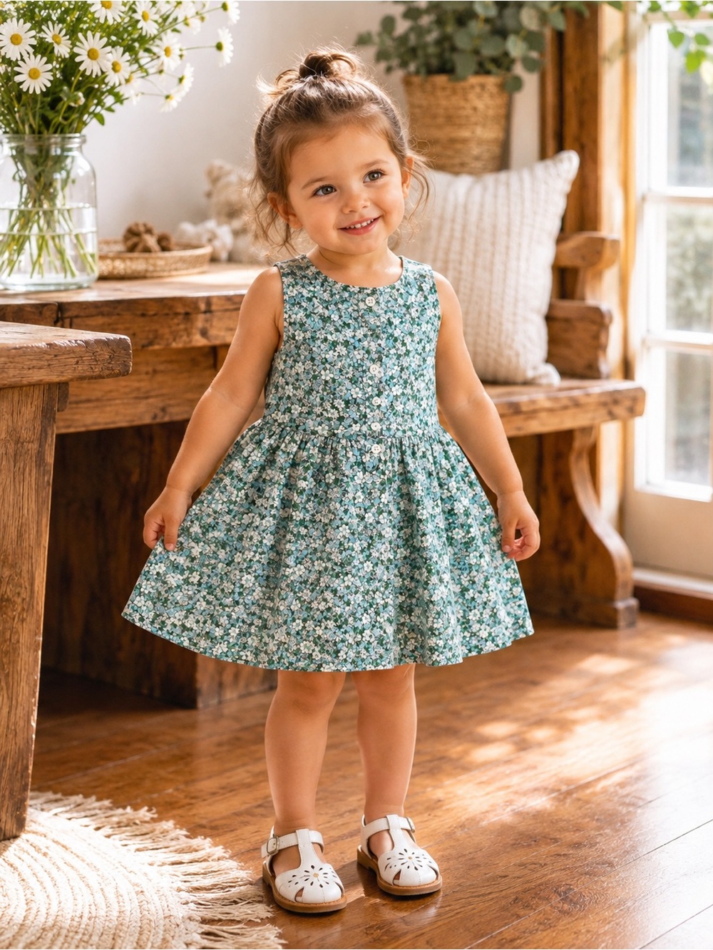 Carter’s Girls Floral Summer Dress 24M Green & White Cotton